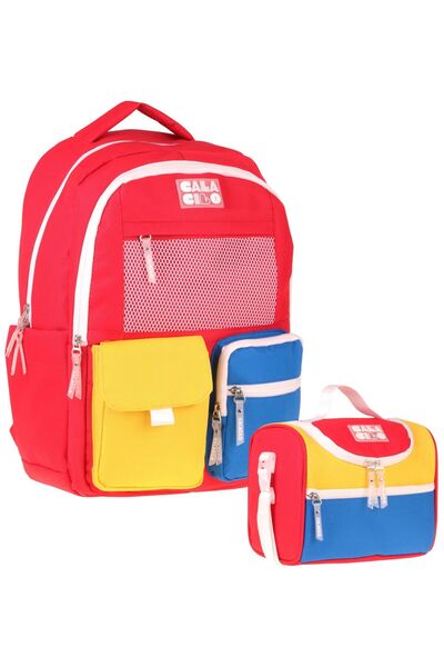 CalaCilo Boy's Primary School Backpack and Lunch Set - Bull Red Yellow Colorf...