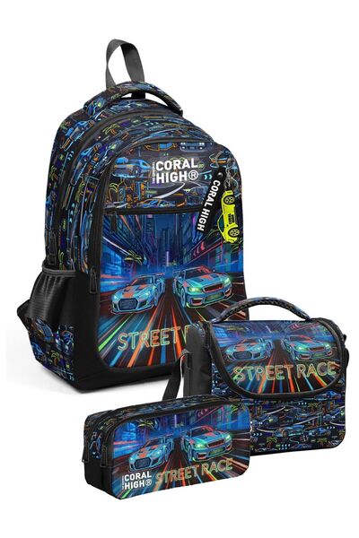 Coral High Set de ghiozdane triple pentru băieți, pentru școala primară - Imp...