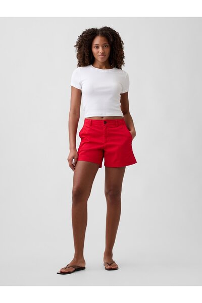 GAP Kadın Kırmızı 5" Mid Rise Downtown Khaki Şort