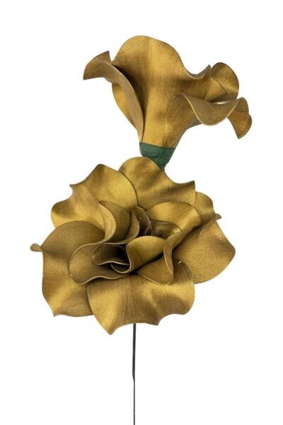 Nettenevime Latex Çiçek 2 Kafalı Manolya Yapay Çiçek Köpük Çiçek GOLD ALTIN Renk