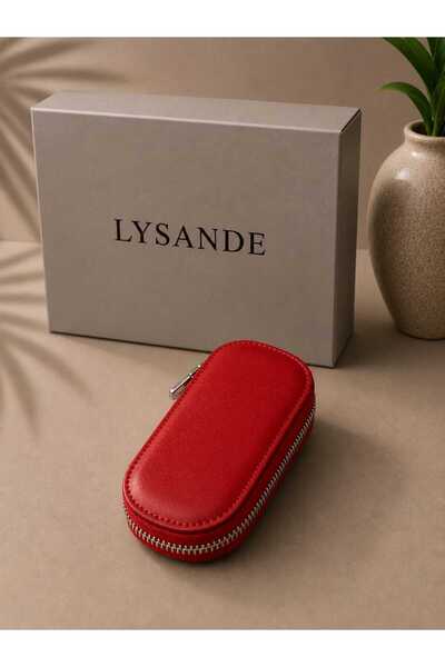 Lysande سلسلة مفاتيح من الجلد الأصلي مزودة بسحاب وحلقات متعددة، منظم مفاتيح مدمج مصنوع يدويًا على شكل محفظة