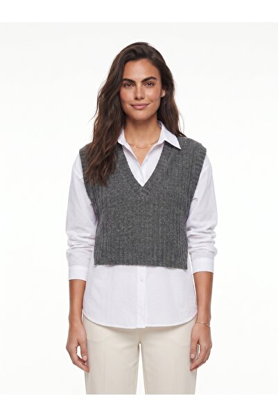 ONLOOX White Cotton Blend Long Sleeve Shirt with Collar and Sweater Detail St...