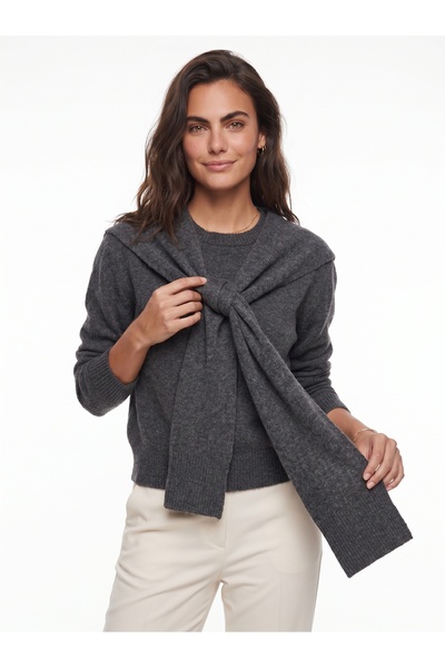 ONLOOX Anthracite Soft Textured Crew Neck Relaxed Cut Knitwear Sweater with S...