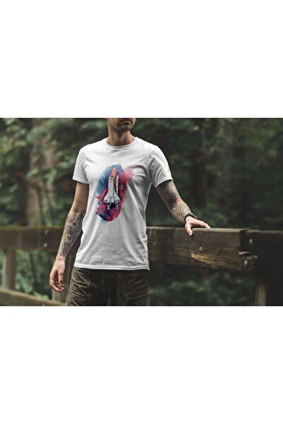 iLovePrints Space Shuttle with Abstract Background Tshirt