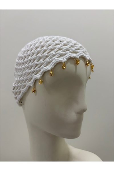 Passionis Jewelry Hair Accessory Beach Accessory White Crochet Cap Hat Bandana