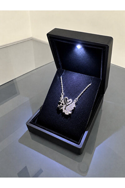 shop IŞIKLI KUTUDA ÇİFTLİ SWAN GÜMÜŞ RENK KUĞU KOLYE