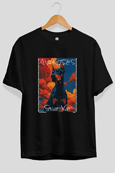 Ankhises Tricou supradimensionat negru cu imprimeu Dog For Love 17, 100% bumb...