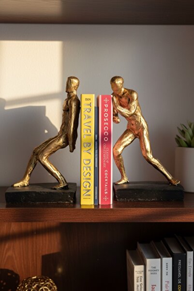 DekorKutum Modern İnsan Figürlü Dekoratif Kitap Desteği Seti Kitap Tutucu Bib...