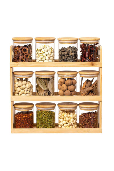 zorlo online store 12 Glass Spice Jars with 3-Tier Bamboo Spice Rack Organize...