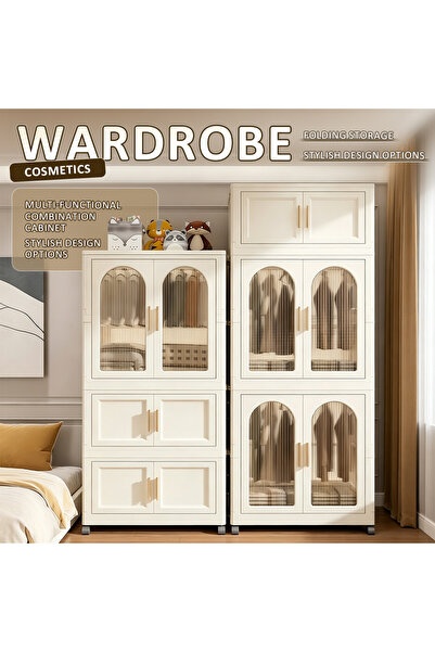 Vitakit Folding Combination Wardrobe with Wheels, Thick Plastic Assembled Clothes Storage Closet
