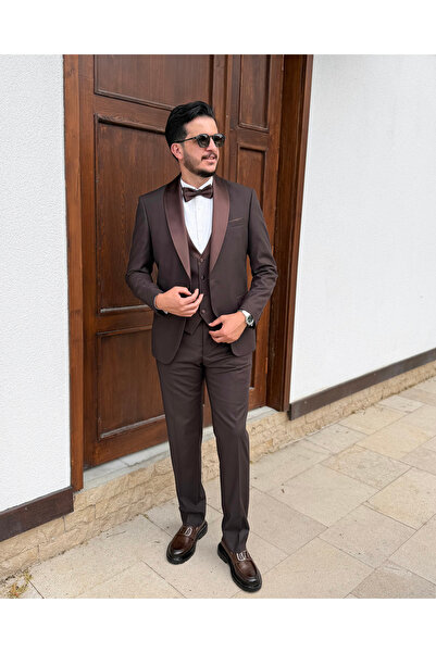 Avni Ceylan Milano Collection Kahve Slim Fit Özel Gün Smokin Damatlık Takım