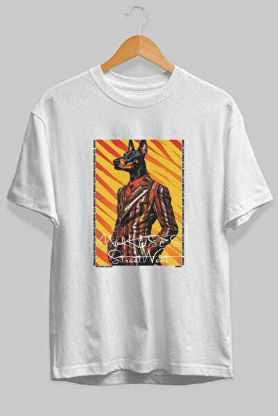 Ankhises For Dog Lovers 36 Front Dog Printed White Oversize T-Shirt 100% Cott...