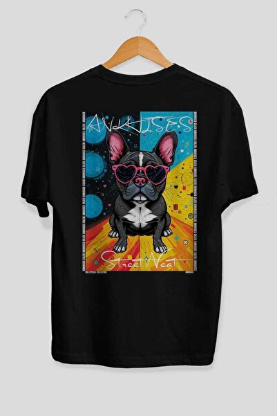 Ankhises For Dog Lovers 42 Back Dog Print Black Oversize T-Shirt 100% Cotton ...