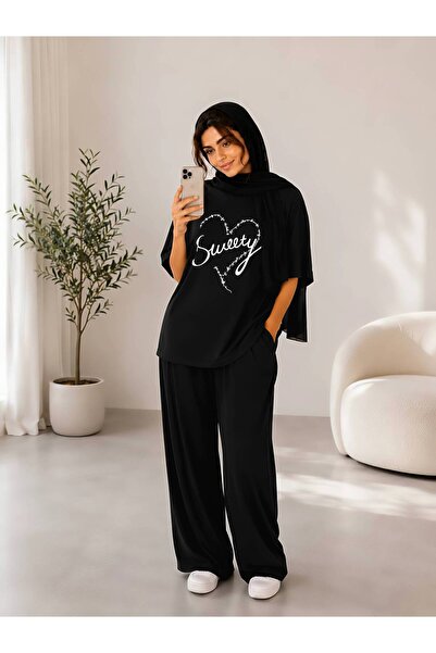 1way Comfortable and Stylish Home Pajamas, Striped T-Shirt and Wide-Leg Pants...