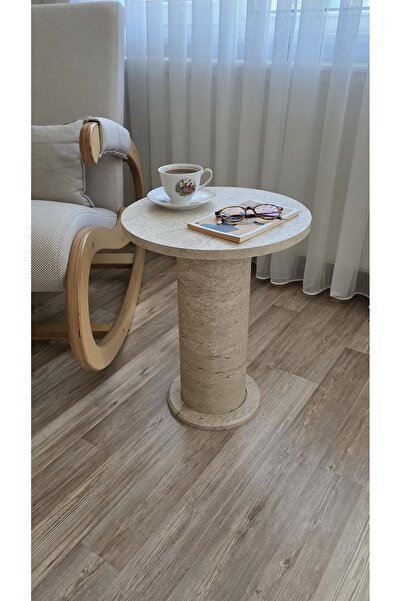 UĞURLU HOME Traverten Desenli Bohem Dekoratif Yan Sehpa / Zigon - 38x48 cm