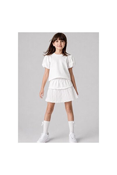 JABBER Kiz Viscosa Sleeves Detailed Pleated Skirt Set