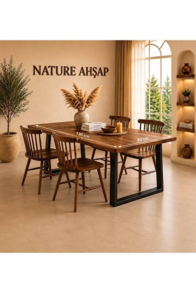NATUREE AHŞAP ÖZEL TASARIM YEMEK MASASI 80 X 130 METAL AYAK ( YÜKSEKLİK 70 CM )
