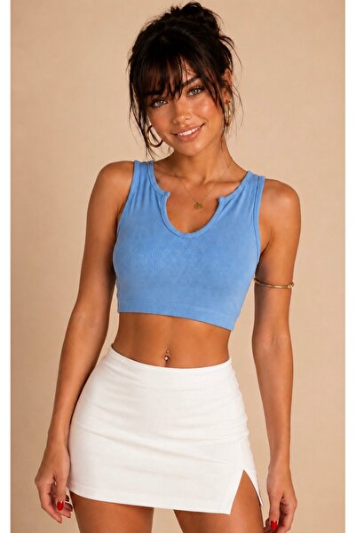 Be Best Women's Blue V-Neck Camisole Crop Blouse Be420
