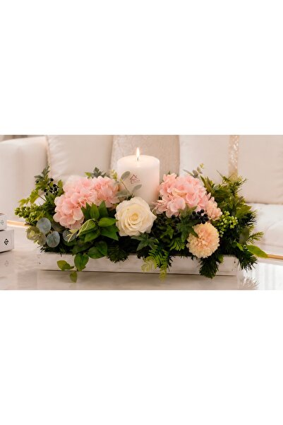 Flowersbymeral TEPSİDE PEMBE ORTANCALI MASA SÜSÜ