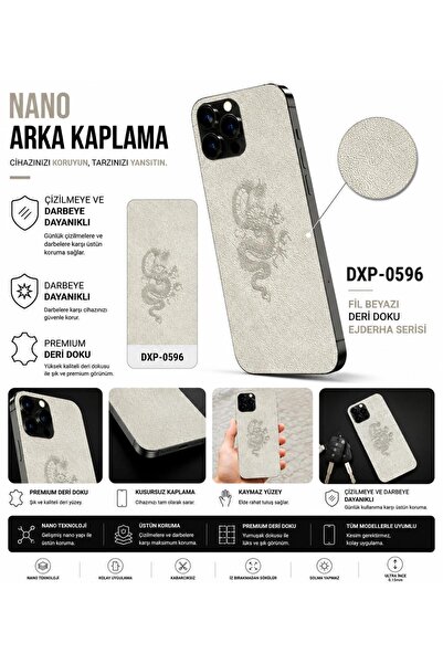 Biemtek iPhone 13 Pro Uyumlu DXP-0596 FİL BEYAZI Deri Doku Ejderha Serisi Ark...