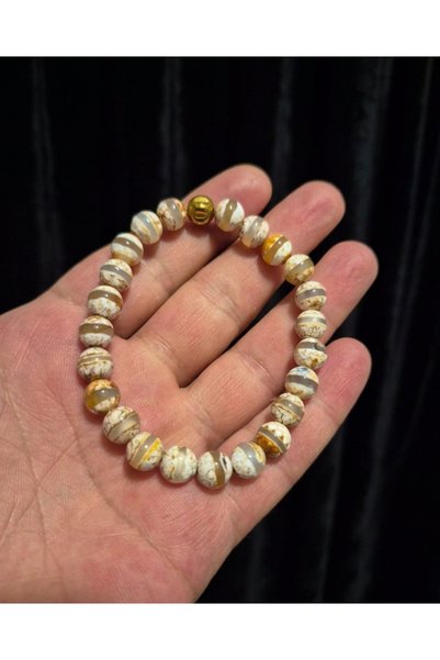 güleçdoğaltaş Güleç Natural Stone Tibetan Agate Natural Stone Men's Women's Bracelet 8 mm