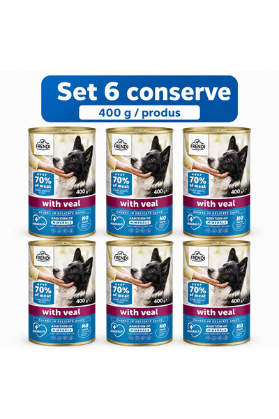 FRENDİ Dog cu Vitel, hrana umeda pentru caini, Set 6 conserve, 6 x 400 g