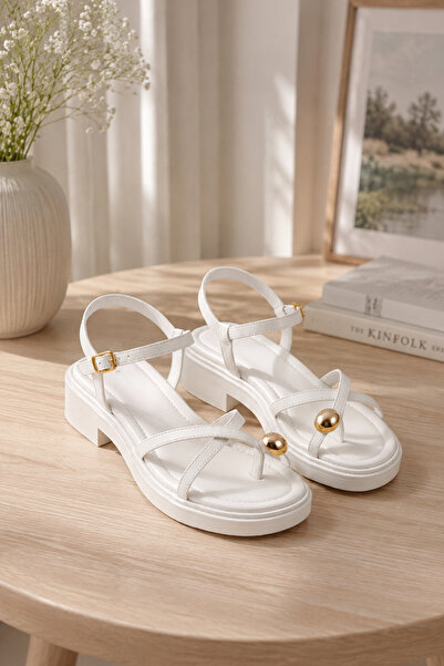 Büşra Çetin Gold Color Ring Detailed Casual Sporty Stylish Women's Sandals, W...
