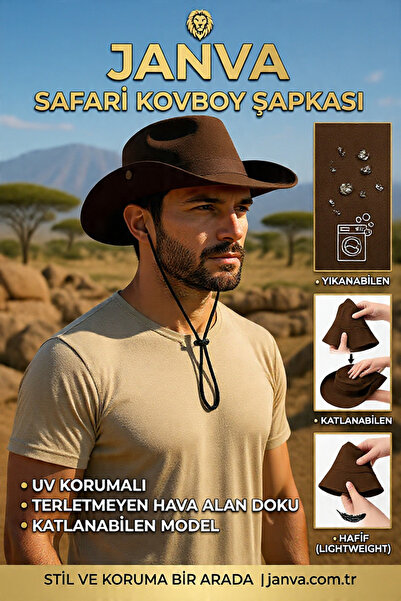 Janva Yazlık Yürüyüş Katlanabilir Safari Fötr Şapkası Kovboy Şapkası Uv Korum...