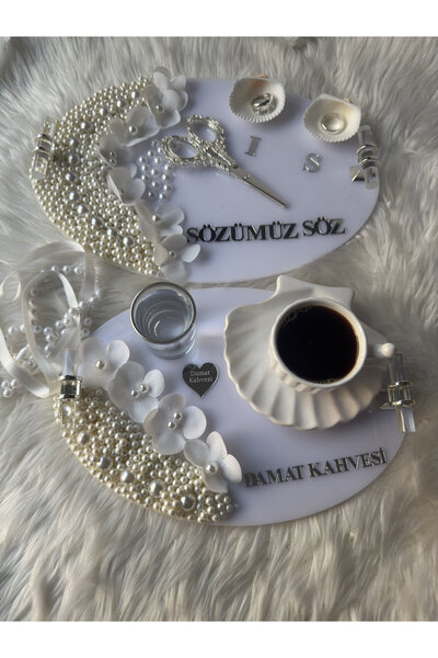 CatplexBoutique Söz Tepsisi - Kişiye Özel 2'li Nişan Tepsisi Damat Kahvesi Te...