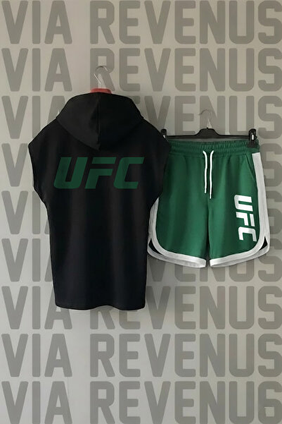 Vordevia Tricou sport cu glugă și mâneci zero imprimat UFC față și spate și p...