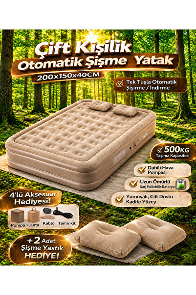 Raiden YTK-02 Kendinden Şişen Çift Kişilik Şişme Yatak Hava Pompası Katlanır ...
