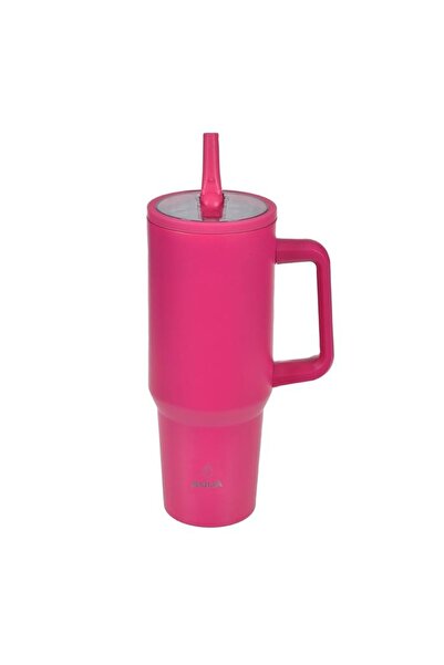 OEM Cană termos din oțel inoxidabil roz cu mâner, 1200 ml, pentru cafea la drum