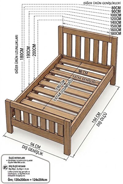 EGN WOODS Modern Atlantik Çam MDF Karyola - Tek ve Çift Kişilik Yatak Ölçü Seçenekleri - Farklı Renk Alternatifleri
