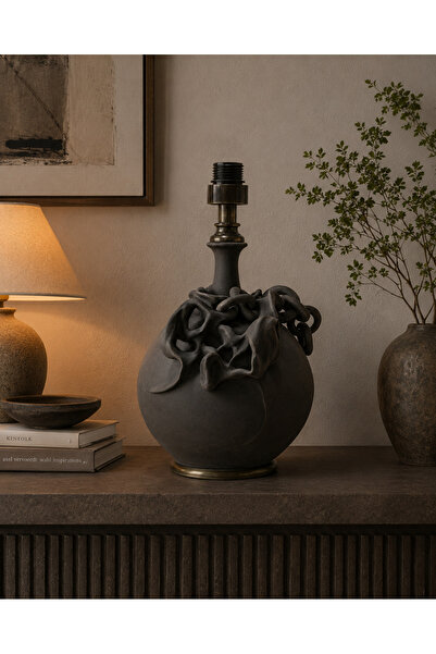 Materra Ceramic Art SERAMİK ABAJUR ÖZEL TASARIM MAT DOKU KOYU KAHVERENGİ SOYU...
