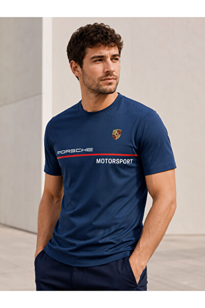 Farah Tekstil Sıfır Yaka Pamuklu, Likralı Porsche Baskılı Erkek T-Shirt / Araba