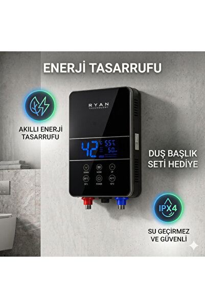 Ryan Elektrikli Şofben Ani Su Isıtıcı Dijital Akıllı Banyo Şofbeni Duş Başlığ...