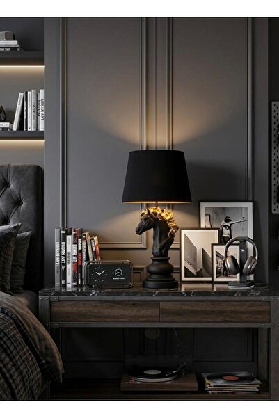 Mirsa Global Modern Black Bust Lampshade Horse Sculpture – Black Hat Decorati...
