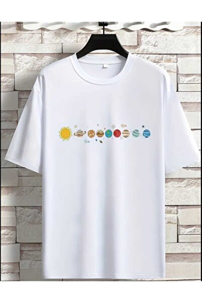 JENOLAN Planets Štampano Oversize kroj Labavi kroj dečka T-shirt