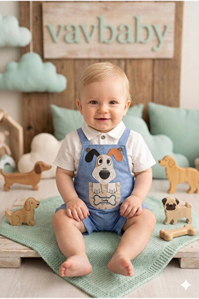 VaVbaby طقم شورت وقميص للأطفال الأولاد بتصميم كلب لطيف - أزرق