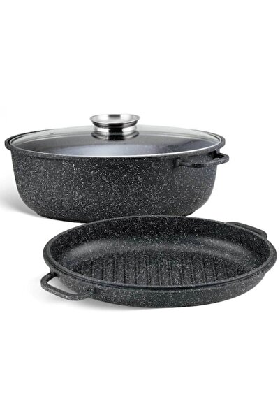 EDENBERG Grill EB-9171, aluminiu turnat, antiaderent, capac 38 cm, 8L, cu capac
