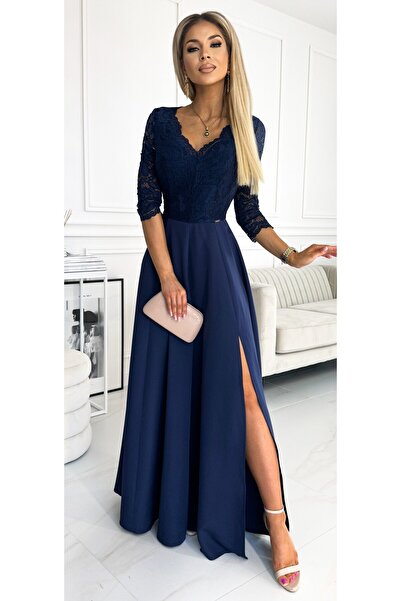 OEM Rochie lungă elegantă din dantelă cu decolteu - MARINARă Marimi Mari