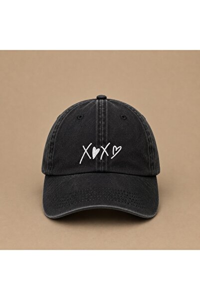 WeavedCo X<3X<3 Xoxo Embroidered Burgundy Vintage Washed Cap Hat