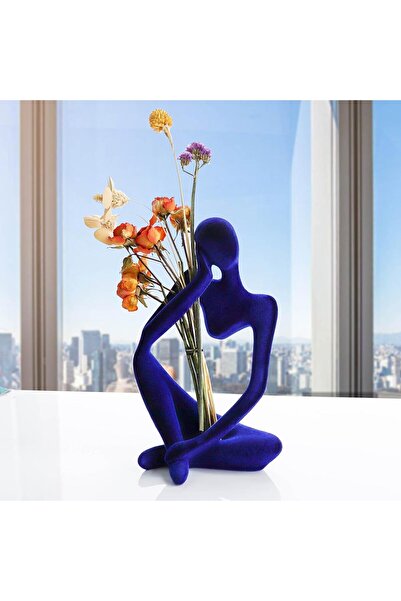 Generic Abstract Thinker Statues, Blue Resin Flowing Design Statue, Modern De...