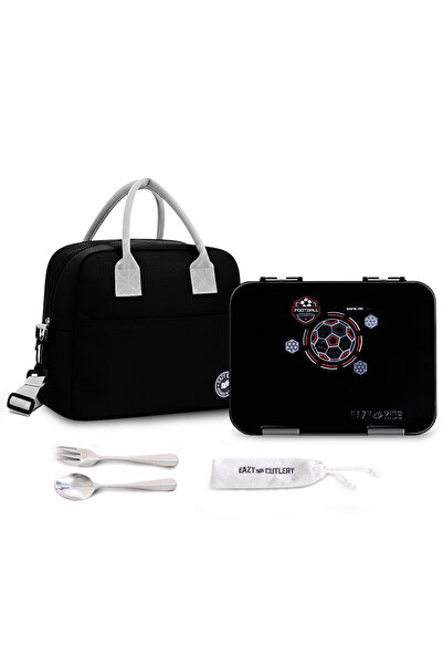 Eazy Kids Convertible Bento Lunch Box w/ Insulated Lunch Bag – Football Black