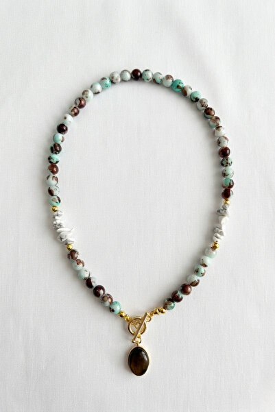 PETEK AKSESUAR ALAÇATI CAM BONCUK DOĞALTAŞ KOLYE