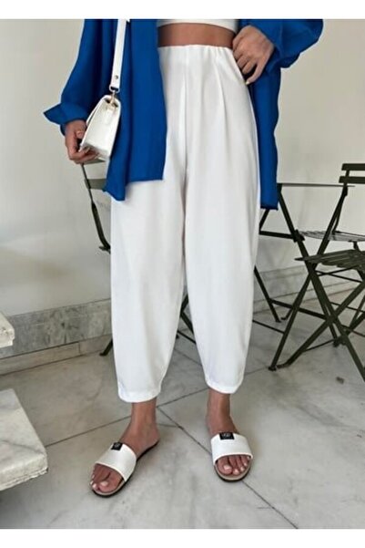 moda wanilia Kadın Yüksek Bel Geniş Paça Krep Kumaş Şık Pantolon