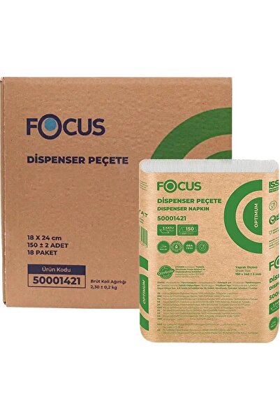 Focus Dispenser Peçete, Masaüstü Peçete, 18X24 cm – 18 Paket x 150 Adet Kolid...