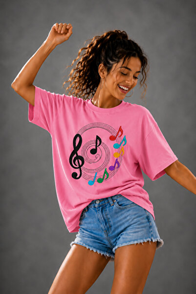 ArtYus Μπλουζάκι Unisex Oversize με στάμπα μουσικών νοτών και λαιμόκοψη ποδηλ...