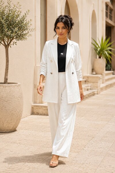 Rain and River Thin striped double button oversize blazer jacket
