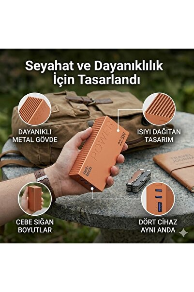 Nettech 22.5W Hızlı Şarj Destekli Metal Gövde Powerbank (PD + QC Uyumlu Çoklu...